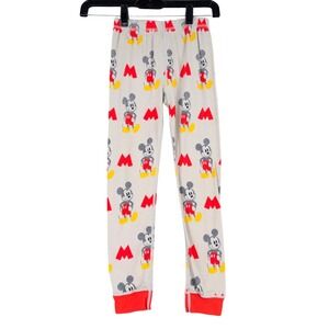 Disney‎ Mickey Mouse Pajama Pants Kids Size 8 Beige Red Organic Cotton